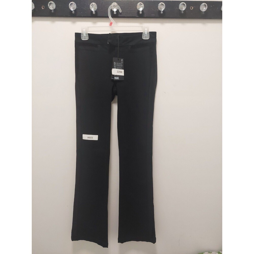 Paige  size 27 Black High Rise Manhattan Bootcut Stretch Denim with velvet trim